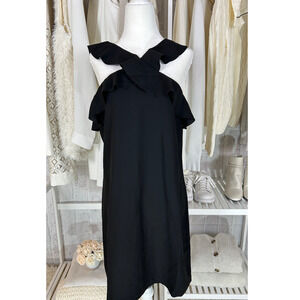 Banana Republic Women's Size 8 Tall Black Cross front Ruffle Strap Dress #0281